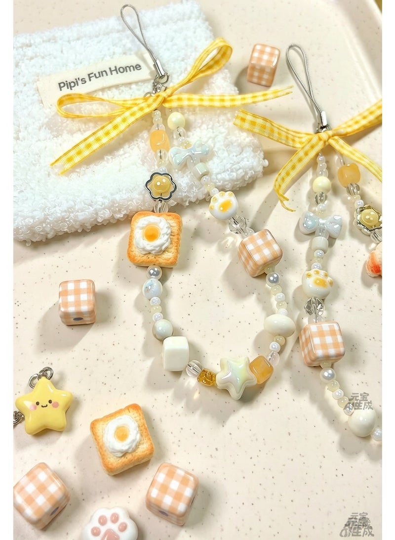 Nova future Kawaii Beaded Pearl Phone Charms Strap,Cute Bowknot Toast Cell Phone Lanyard Wrist Strap - Image 2